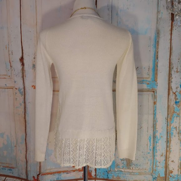 Derek Heart long sleeve crew neck sweater lace side & bottom/size S/cream - Picture 4 of 7